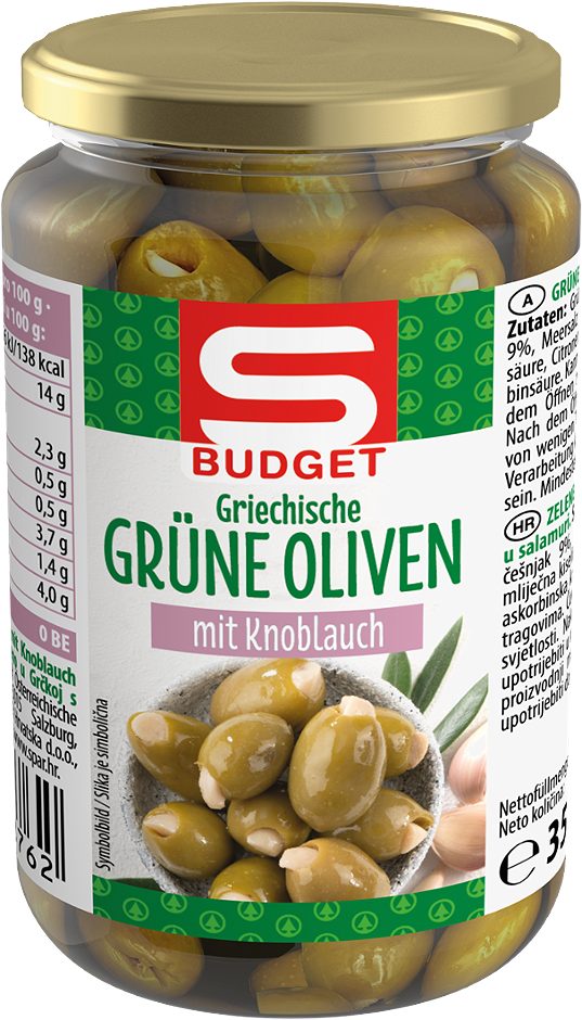 S-BUDGET Griechische grüne Oliven mit Knoblauch 350 G