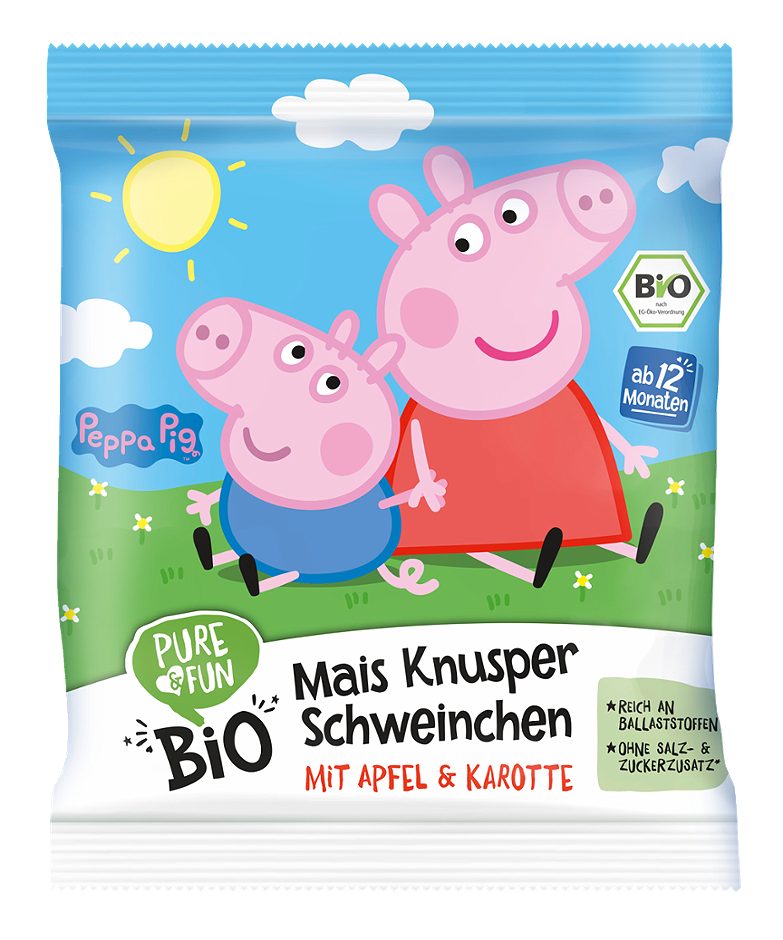 Pure & Fun Bio Mais Knusper Schweinchen Peppa Pig Apfel & Karotte 30 G