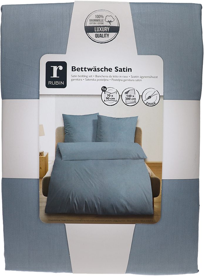 RUBIN Satin Bettwäsche blau 70x90 / 140x200cm