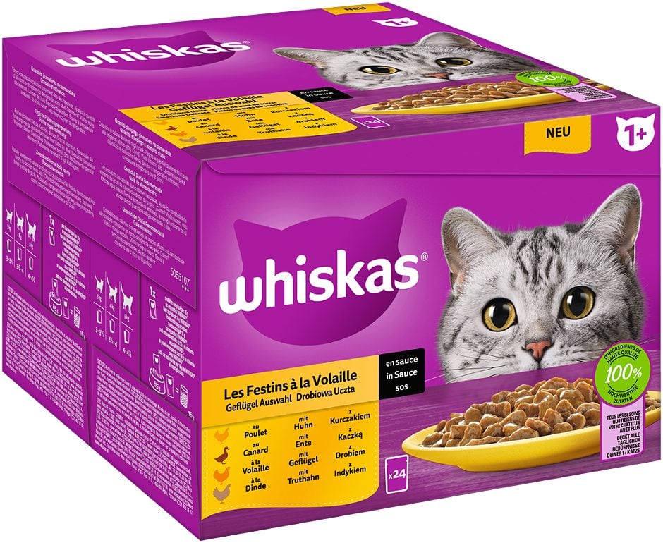 Whiskas Katzennahrung Geflügelauswahl 1+ 24x85g 2,04 KG