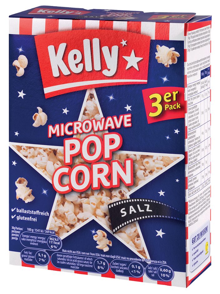 Kelly's Mikrowellen Popcorn Salted 3 x 90g 270 G
