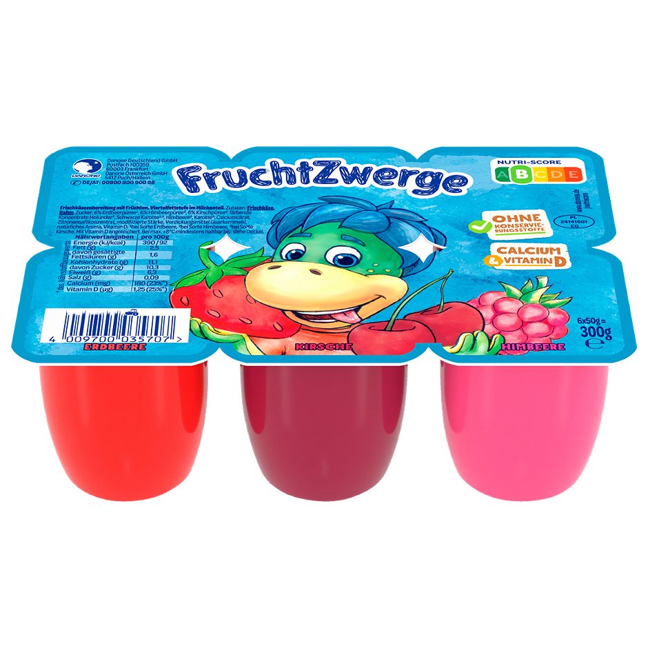 Danone Fruchtzwerge Erdbeer, Kirsche, Himbeer 6 x 50g 300 G