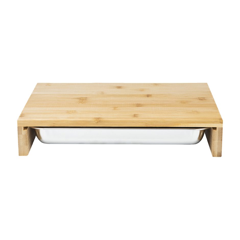 Schneidebrett aus Bambus mit Edelstahlschale 40x27x7 cm