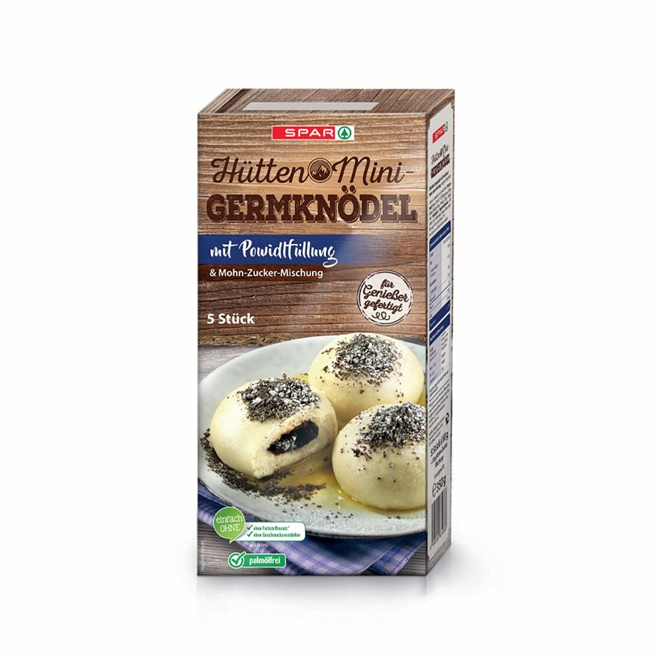 SPAR Hütten Mini-Germknödel + Powidl & Mohn-Zucker 5 Stück 330 G