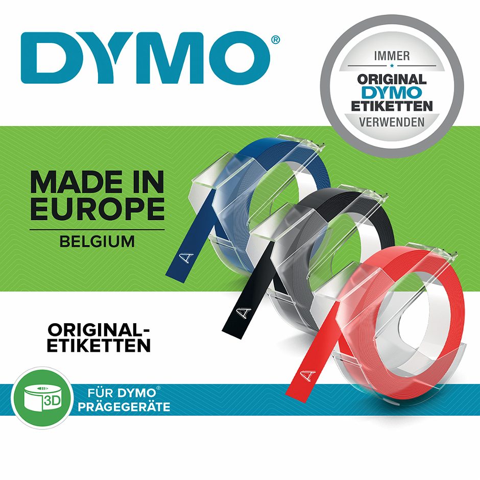DYMO Prägeband 3D rot, blau und schwarz
