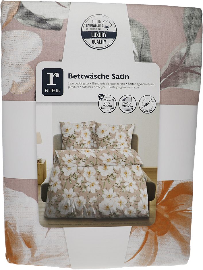 RUBIN Satin Bettwäsche Blume 70x90 / 140x200cm