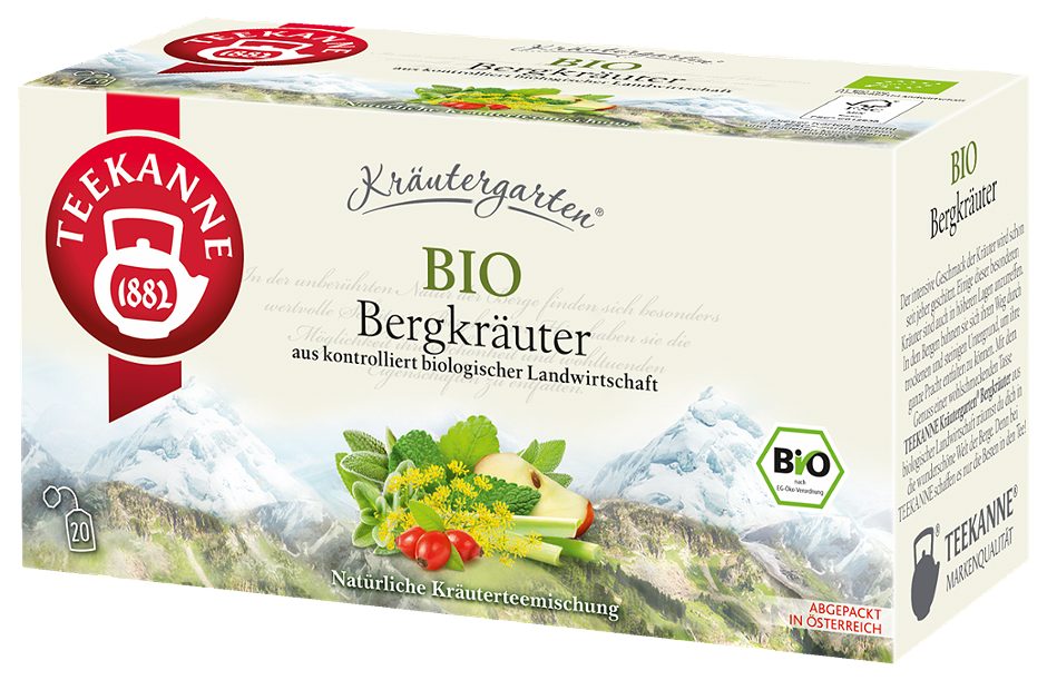 Teekanne Kräutergarten Bio Tee Bergkräuter 20 Teebeutel