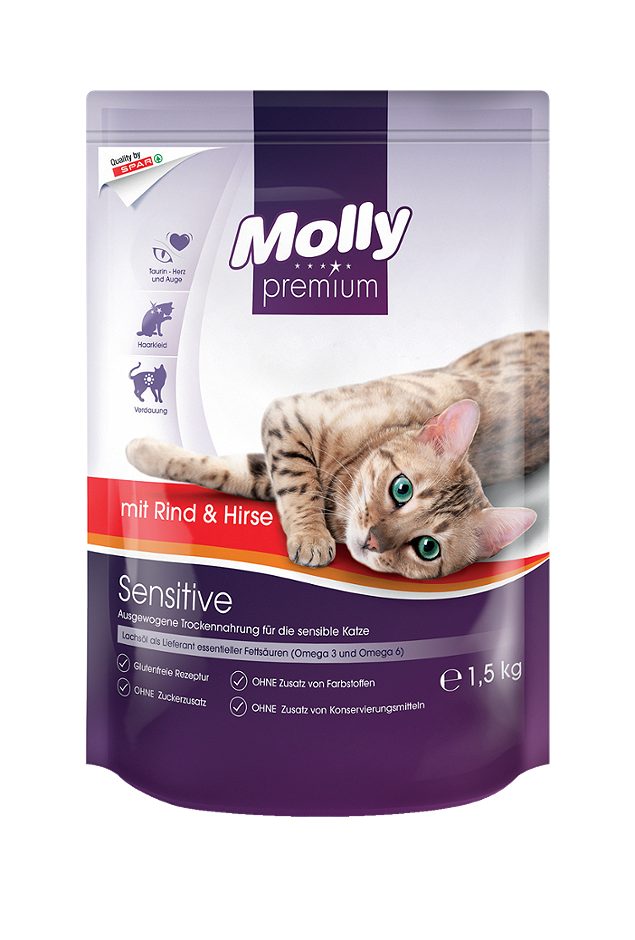 Molly premium Katzentrockennahrung Sensitive mit Rind & Hirse 1,5 KG
