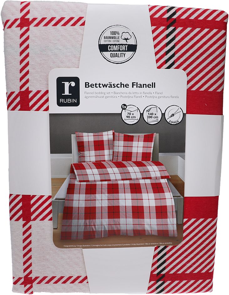 RUBIN Flanell Bettwäsche karo rot 70x90 / 140x200cm