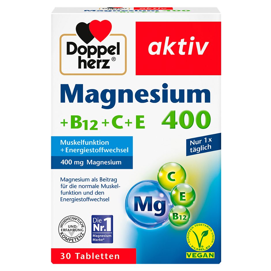 Doppelherz aktiv Magnesium 400 + B12 + C + E 30 Tabletten 72 G