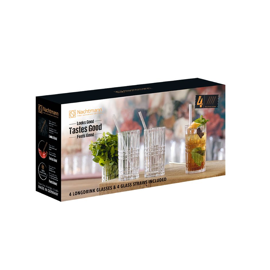 Nachtmann Longdrinkglas 4er inkl. Glastrinkhalme