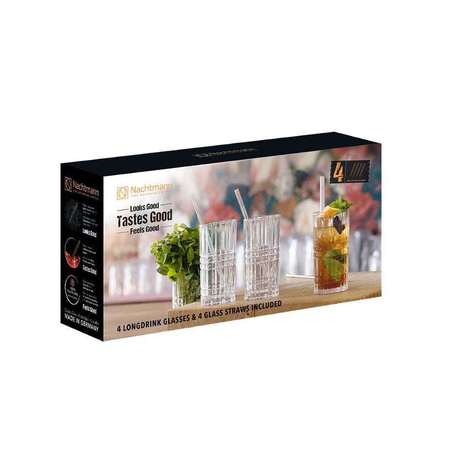 Nachtmann Longdrinkglas 4er inkl. Glastrinkhalme