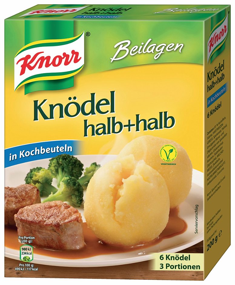 Knorr Beilagen Knödel halb+halb in Kochbeuteln 6 Stk. 200 G