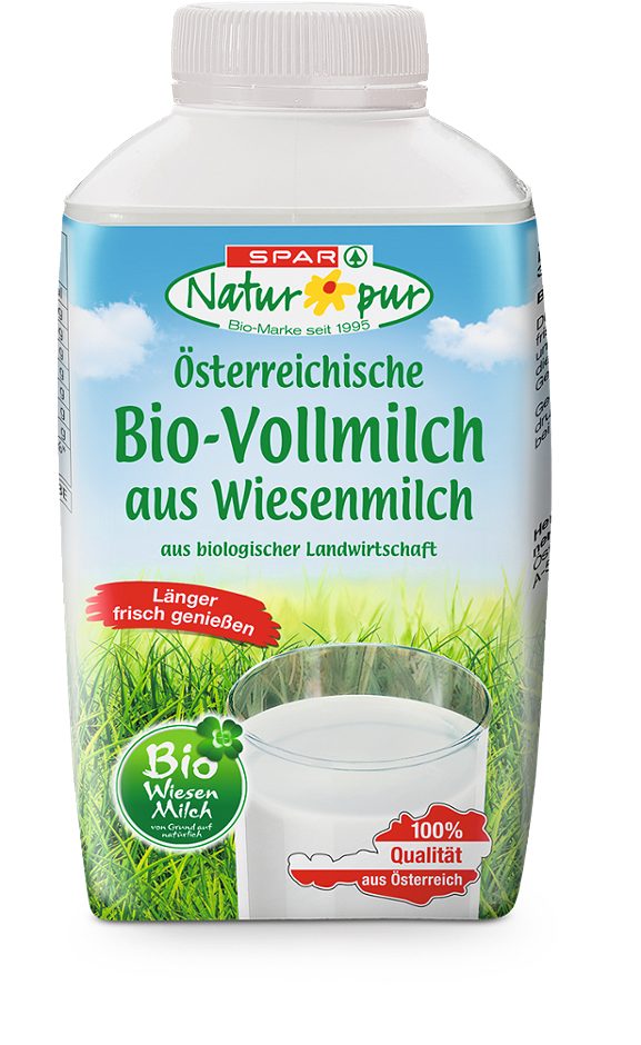 SPAR Natur*pur Bio-Vollmilch 3,5% Fett aus Wiesenmilch 0,5 L EINWEG ohne Pfand