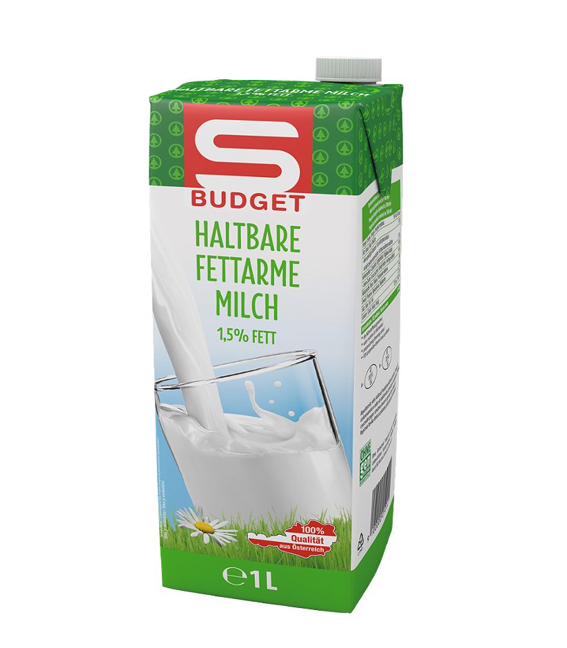 S-BUDGET Haltbare Fettarme Milch 1,5% Fett 1 L EINWEG ohne Pfand