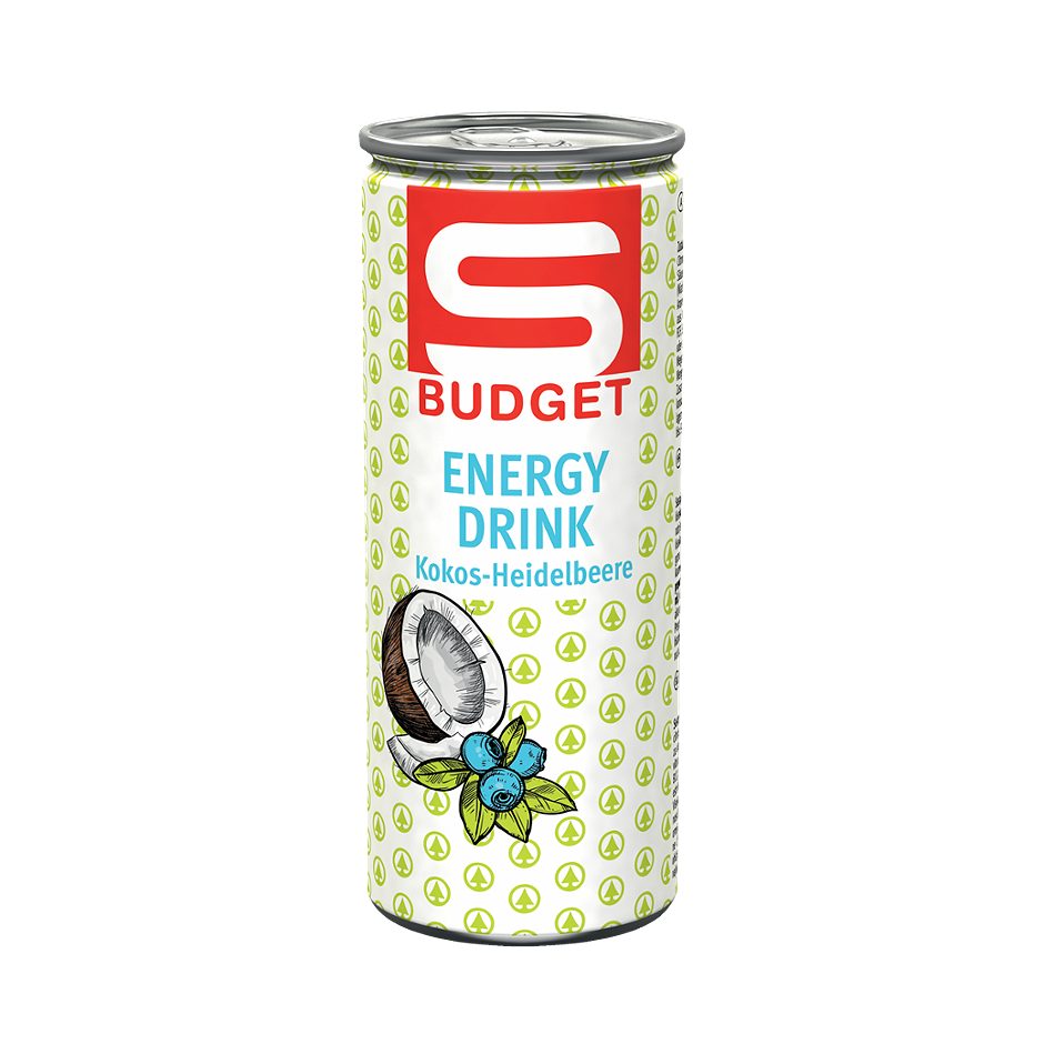 S-BUDGET Energy Drink Kokos-Heidelbeere 250 ML EINWEG mit Pfand