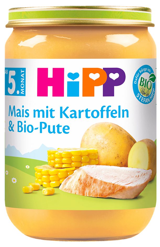 Hipp Bio-Gläschen Mais mit Kartoffeln und Bio-Pute 190 G