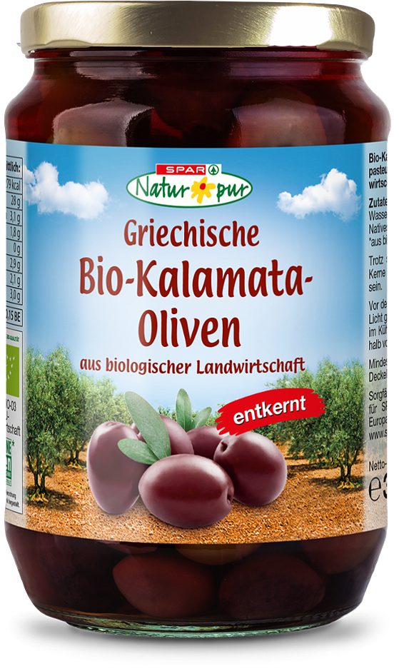 SPAR Natur*pur Bio-Kalamata-Oliven entkernt 360 G
