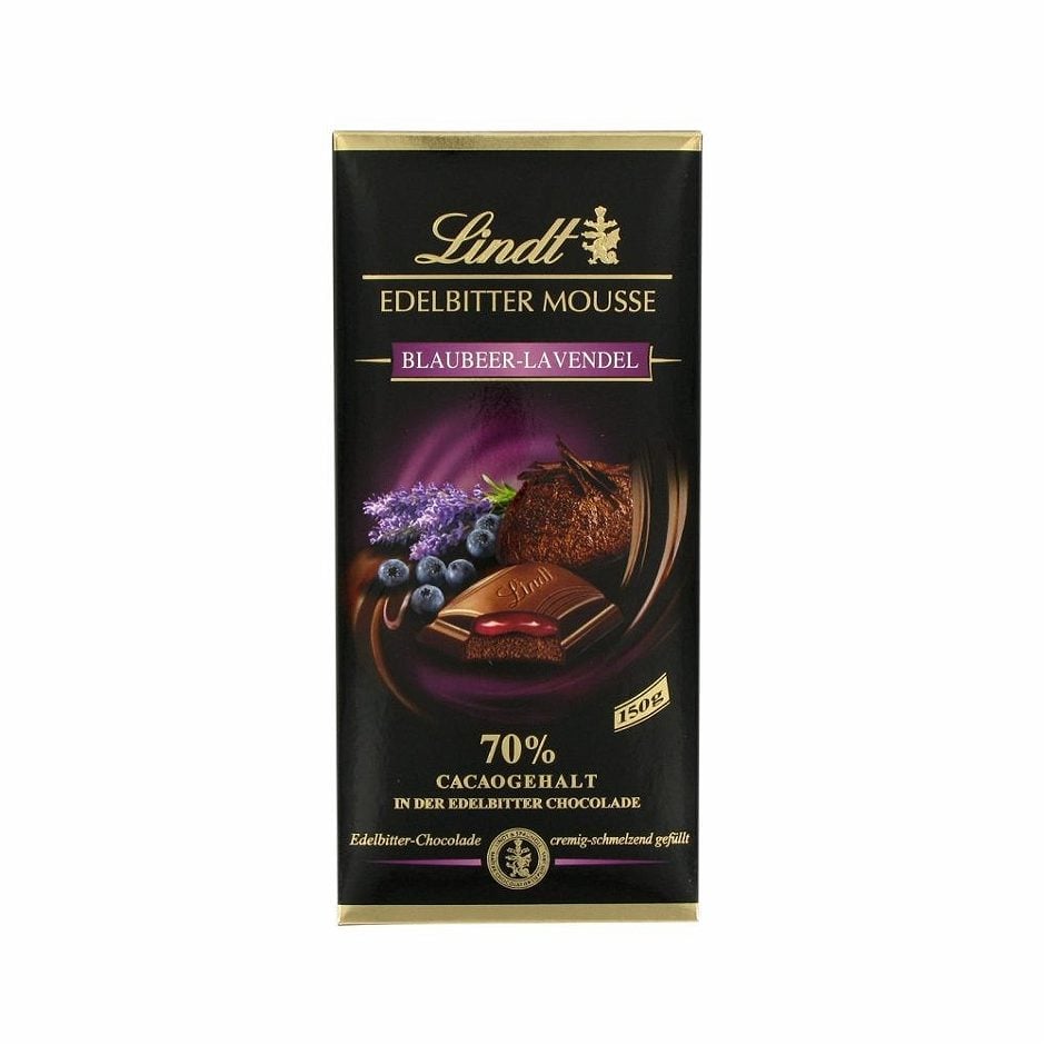 Lindt Edelbitter Mousse gefüllte Edelbitter-Schokolade Blaubeer-Lavendel 150 G