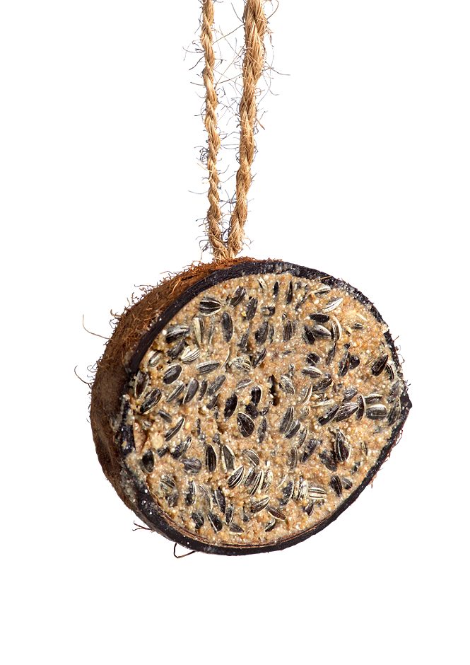 Stengel Wintervogelfutter Kokosnusshälfte gefüllt mit Sonnenblumenkernen 200 G