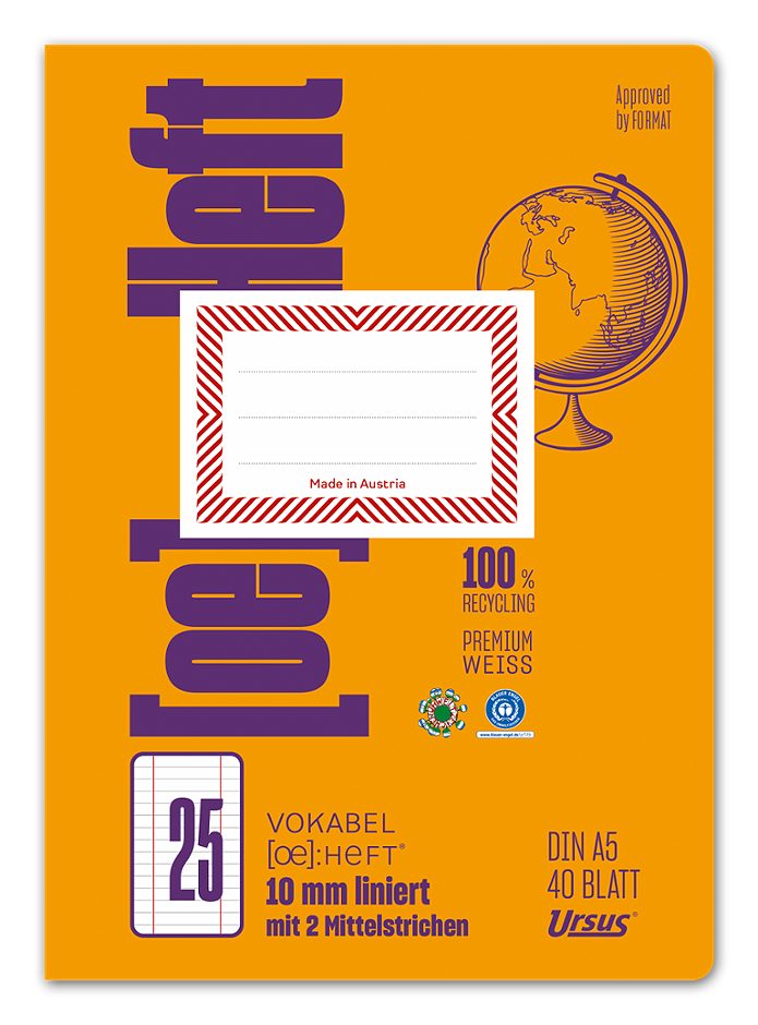 Ursus OE Heft OE.25 Vokabelheft A5, liniert, 2 Mittelstriche, 40 Blatt