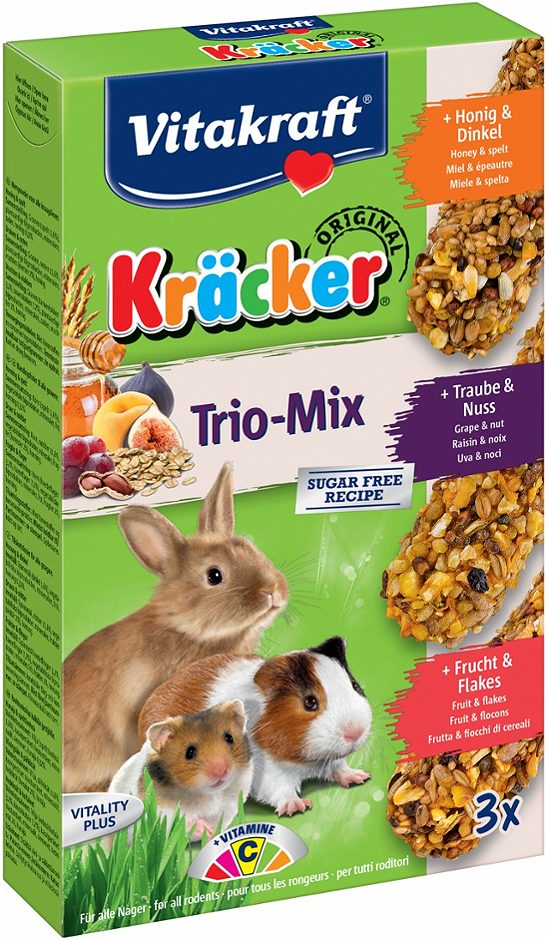 Vitakraft Kräcker Knabberstangen für Nager Trio-Mix Honig  3 Stück 168 G