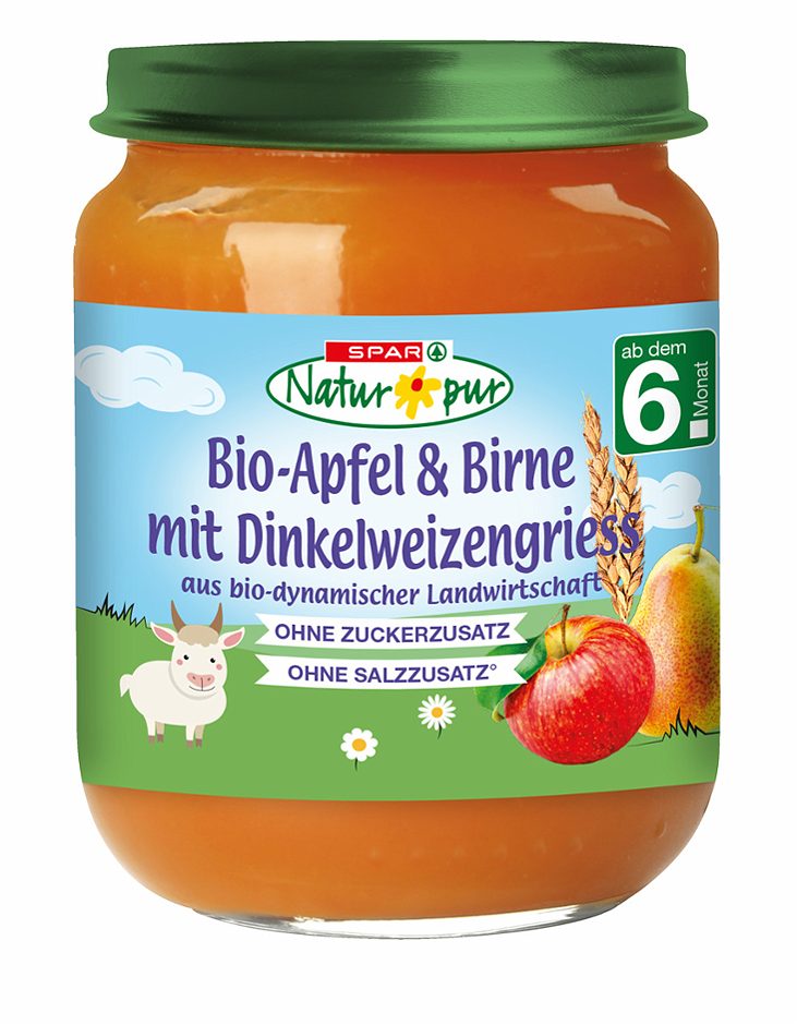 SPAR Natur*pur Bio-Apfel & Birne mit Dinkelweizengriess 190 G