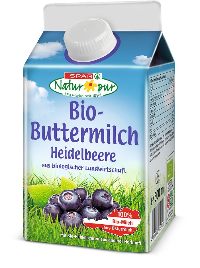 SPAR Natur*pur Bio-Buttermilch Heidelbeere 0,5 L EINWEG ohne Pfand