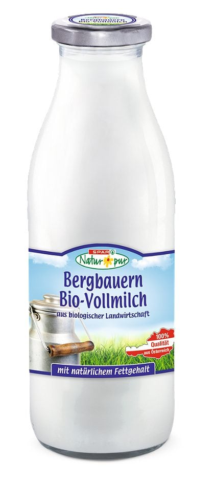 SPAR Natur*pur Bergbauern Bio-Vollmilch länger frisch 1 L MEHRWEG