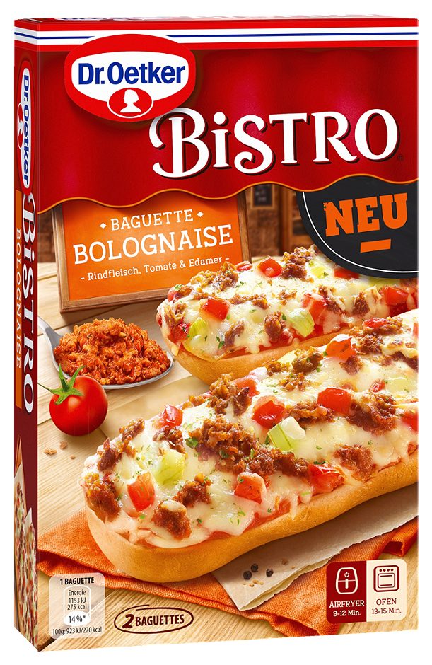 Dr. Oetker Bistro Baguette Bolognaise Rindfleisch, Tomate & Edamer 2 Stück 250 G