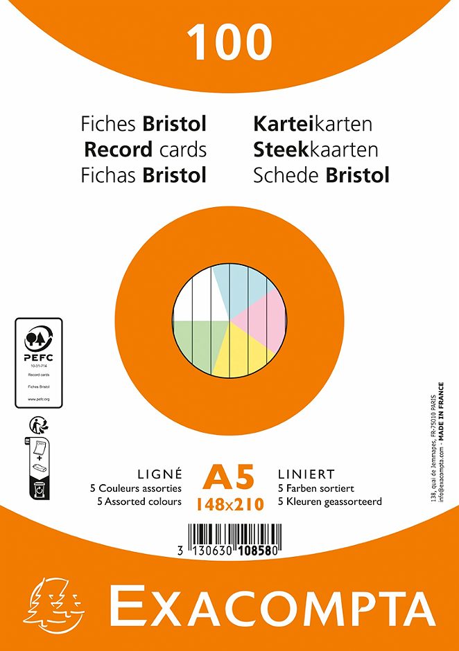 Exacompta Karteikarten A5 sortiert 100 Stück liniert