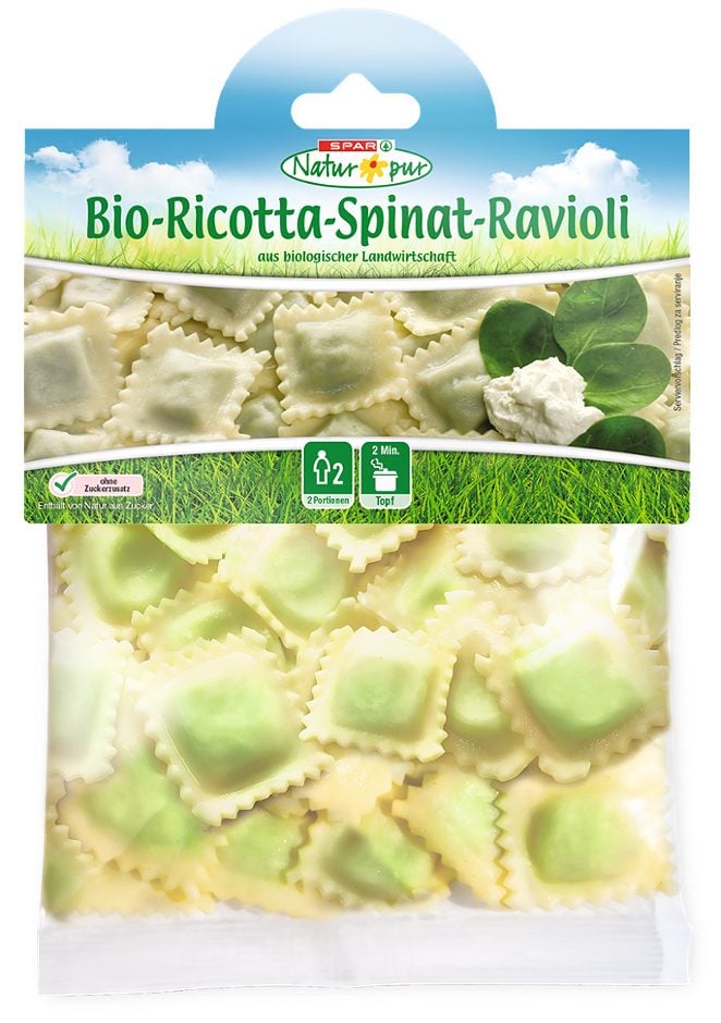 SPAR Natur*pur Bio-Ricotta-Spinat-Ravioli 2 Portionen 250 G