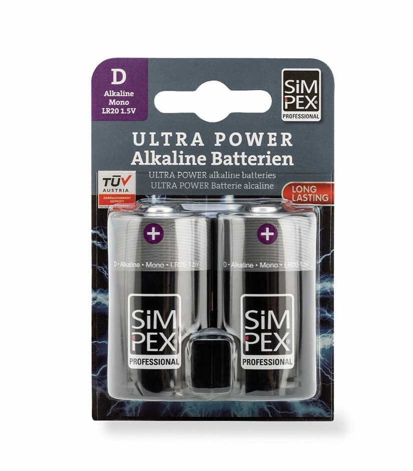 SIMPEX PROFESSIONAL Batterien Alkaline Mono D 2 Stück