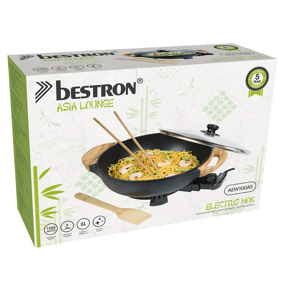 Bestron elektrischer Wok mit Bambusgriffen