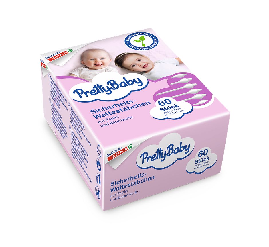 Pretty Baby Sicherheits-Wattestäbchen aus Papier und Baumwolle 60 Stück