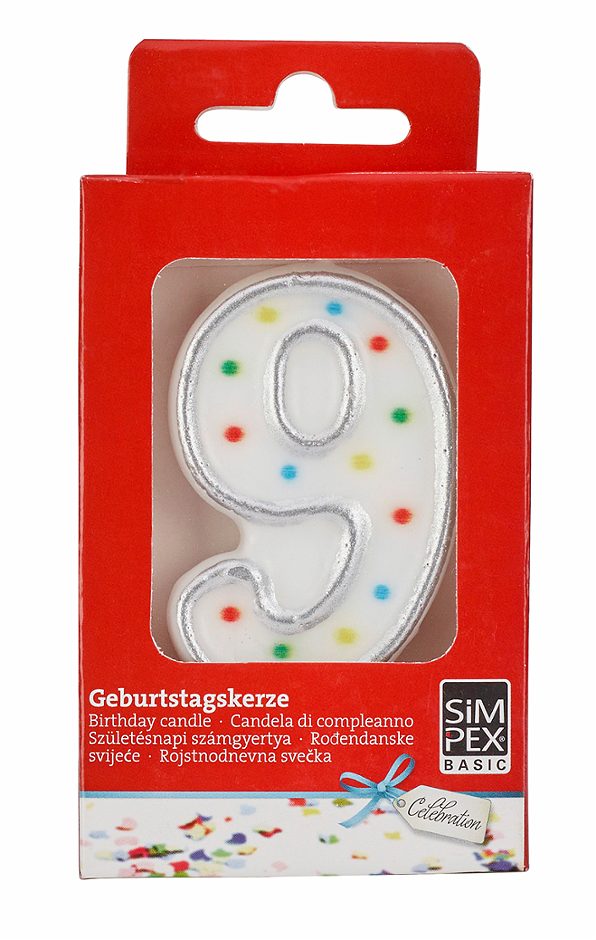 SIMPEX BASIC Celebration Zahlenkerze 9 mit Halter