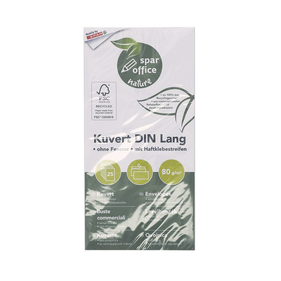 SPAR office nature Kuverts DIN lang ohne Fenster 25 Stück