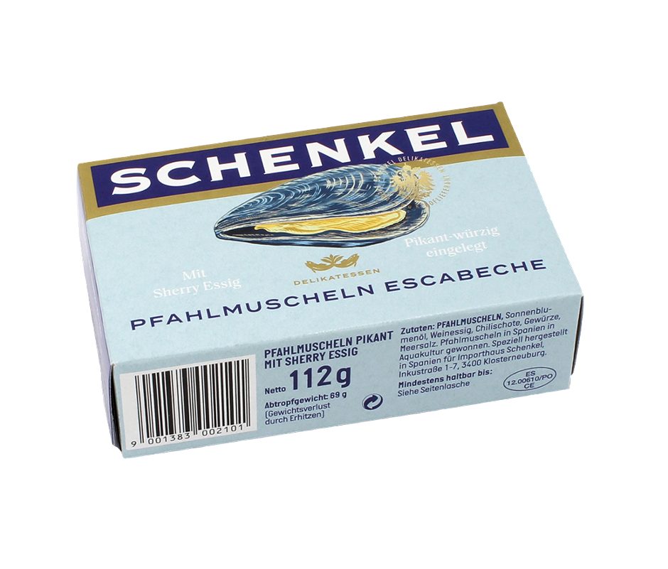 Schenkel Pfahl Muscheln pikant in Escabeche Marinade Chili 112g 112 G