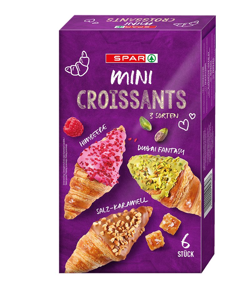 SPAR Mini Croissants Himbeere, Dubai Fantasy, Salz-Karamell 6 Stück 240 G