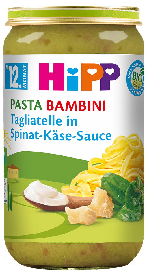 Hipp Pasta Bambini Bio Tagliatelle Spinat-Käse-Sauce 250 G