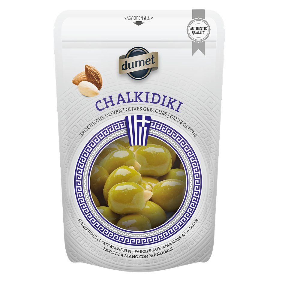 Dumet Chalkidiki Oliven grün gefüllt mit Mandeln 270 G