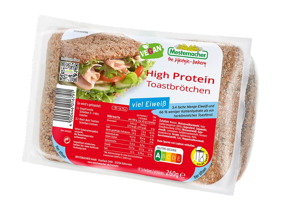 Mestemacher Eiweiß Toastbrötchen 4 Stück / 8 Scheiben 260 G