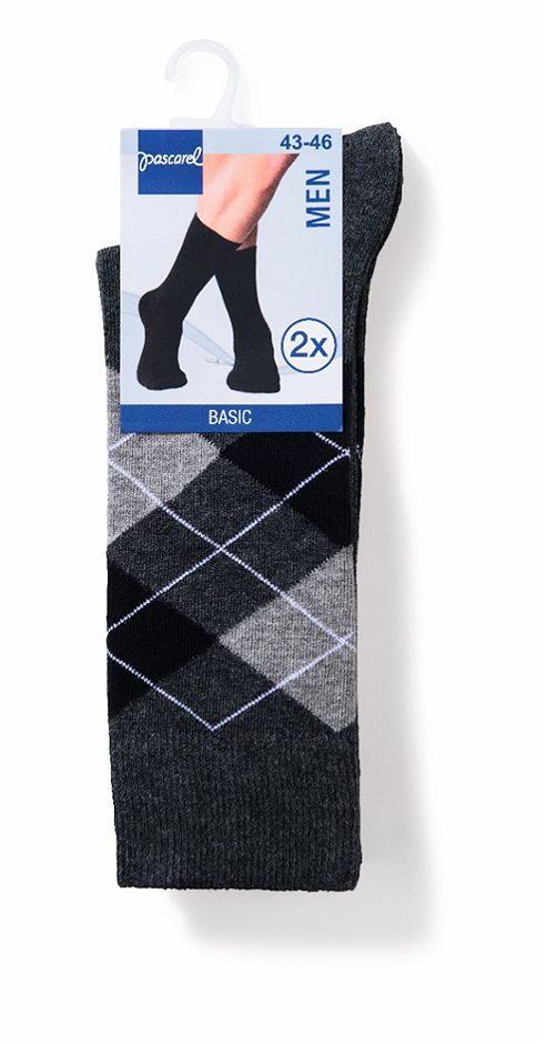 pascarel Herren Socken Karo grau-schwarz, 43/46 2er