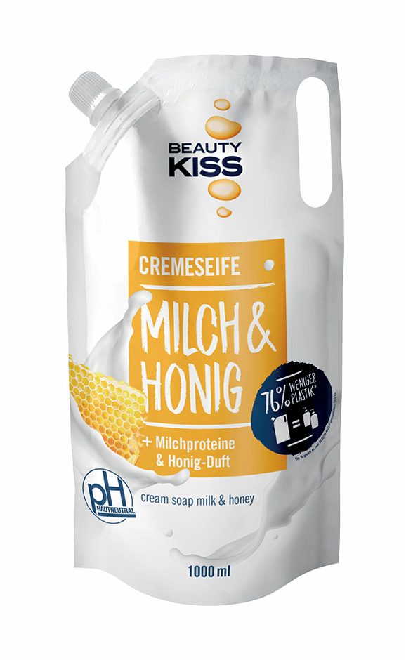 BEAUTY KISS Cremeseife Nachfüllbeutel Milch & Honig 1000ml