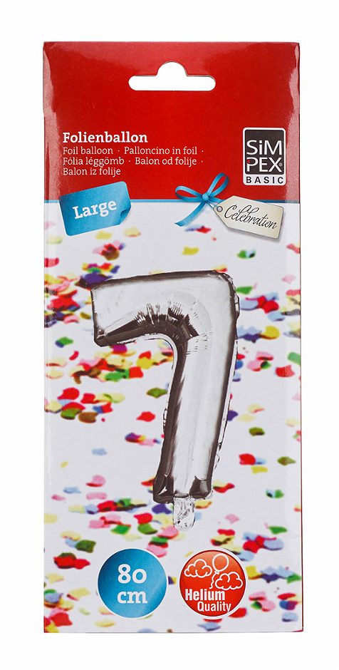 SIMPEX BASIC Celebration Folienballon "7" silber 80 cm