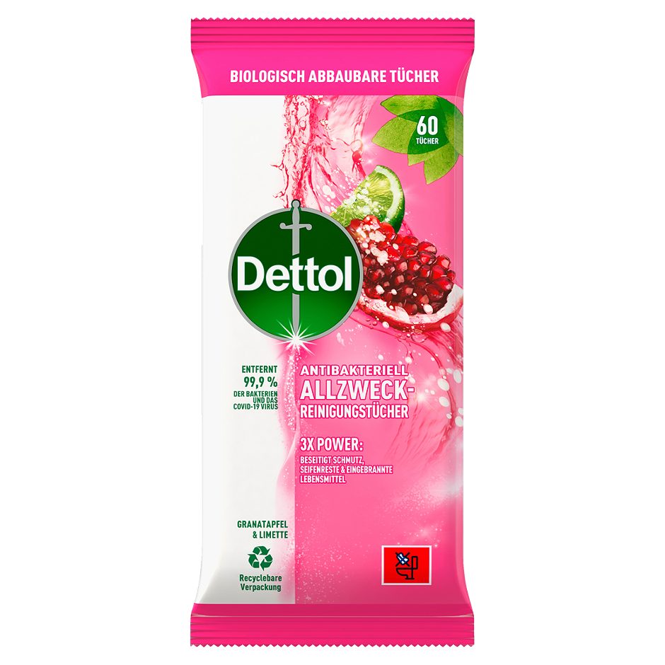 Dettol Allzweck-Reinigungstücher Granatapfel-Limette 60 Tücher