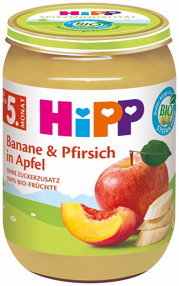 Hipp Bio-Banane und Pfirsich in Apfel 190 G