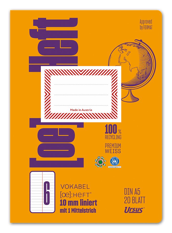 Ursus OE Heft OE.6 Vokabelheft A5, liniert, mit Mittelstrich, 20 Blatt