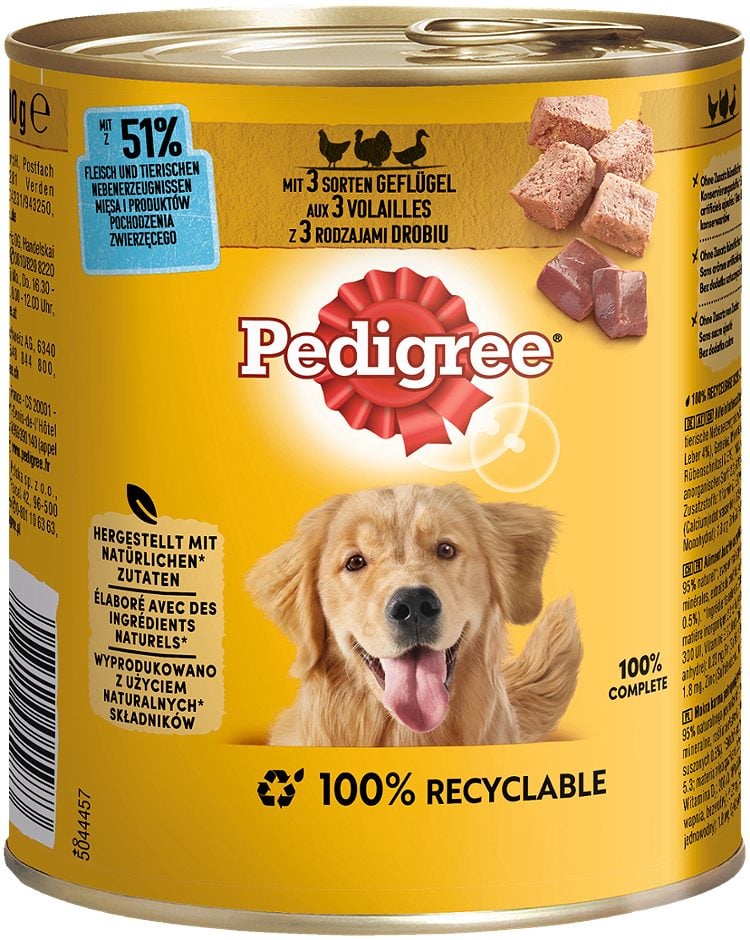 Pedigree Hundenahrung 3 Sorten Geflügel in Pastete 800 G