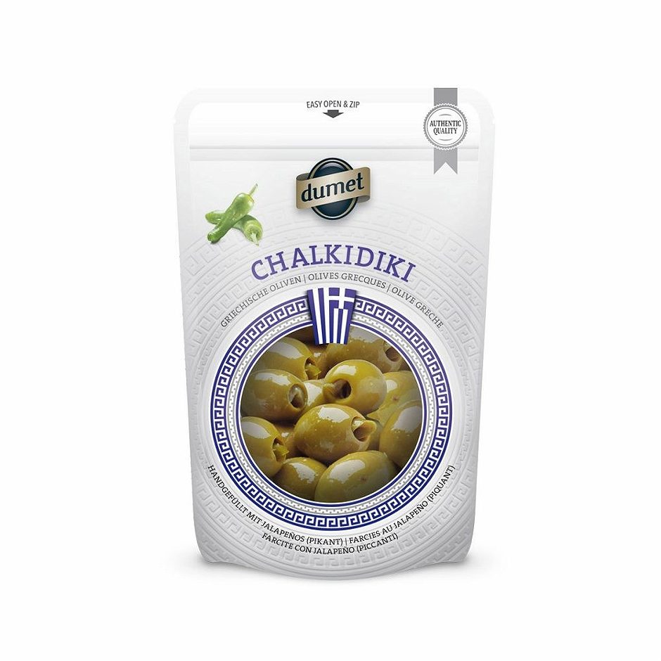 Dumet Chalkidiki Oliven grün mit Jalapeño 270 G
